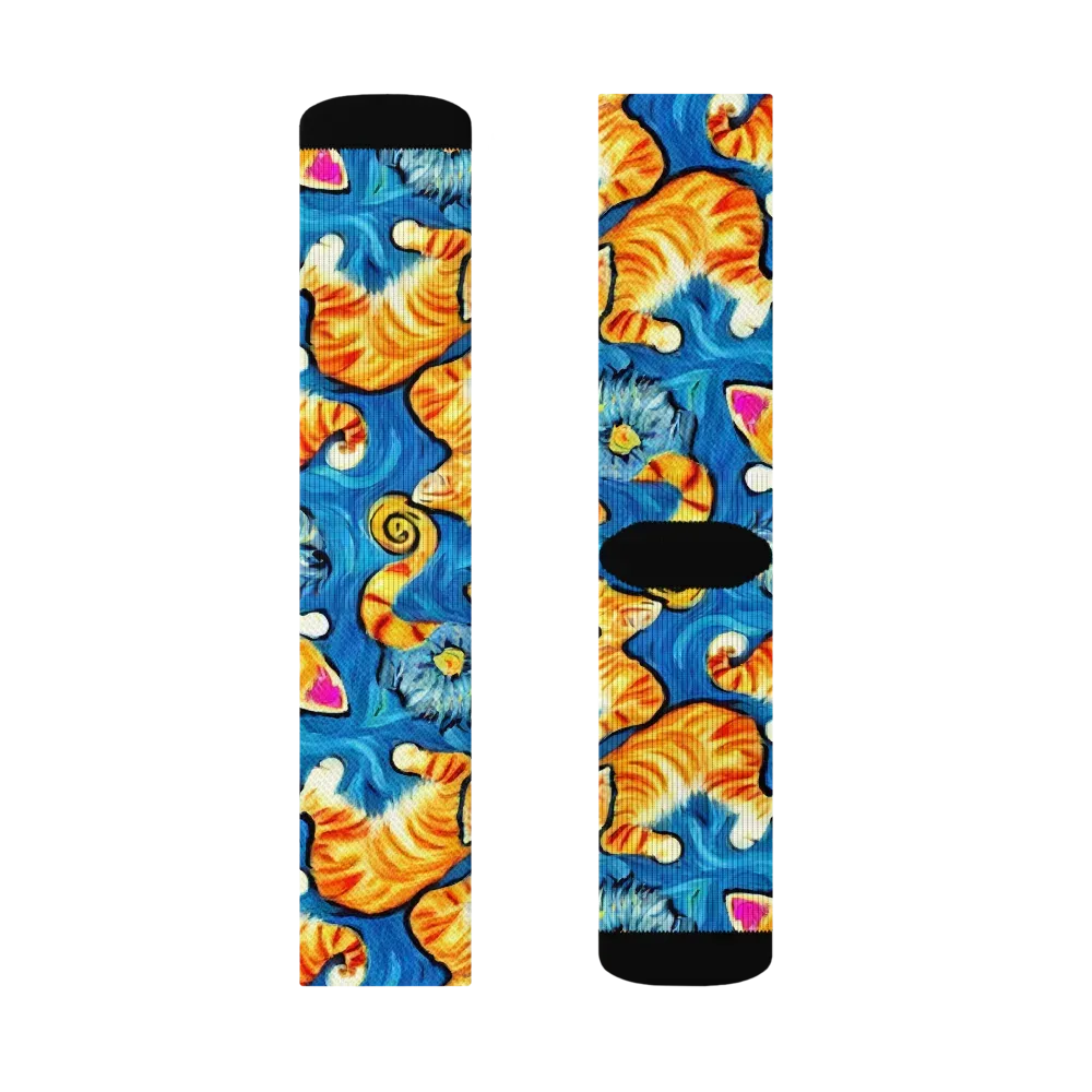 Indigo Marmalade Cats on Socks — Right Sock