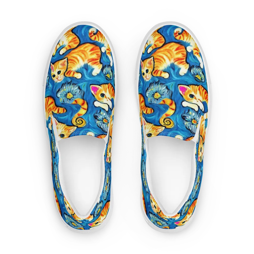 Indigo Marmalade Cats on Women's Slip-On Canvas Shoes — Front