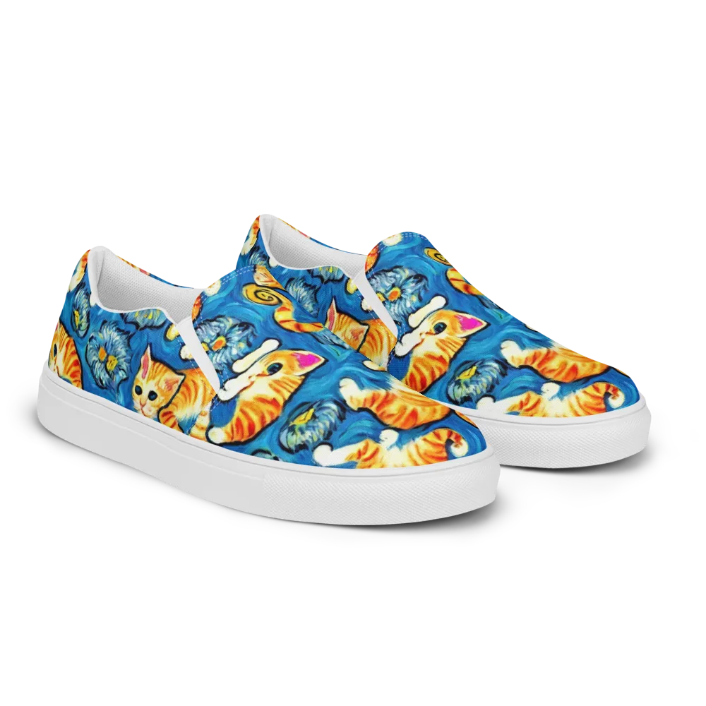 Indigo Marmalade Cats on Women's Slip-On Canvas Shoes — Right Front