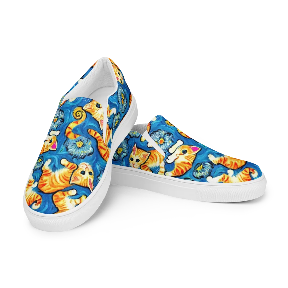 Indigo Marmalade Cats on Women's Slip-On Canvas Shoes — Left Front