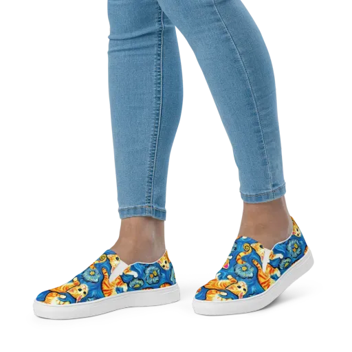 Indigo Marmalade Cats on a Women's Slip-On Canvas Shoes