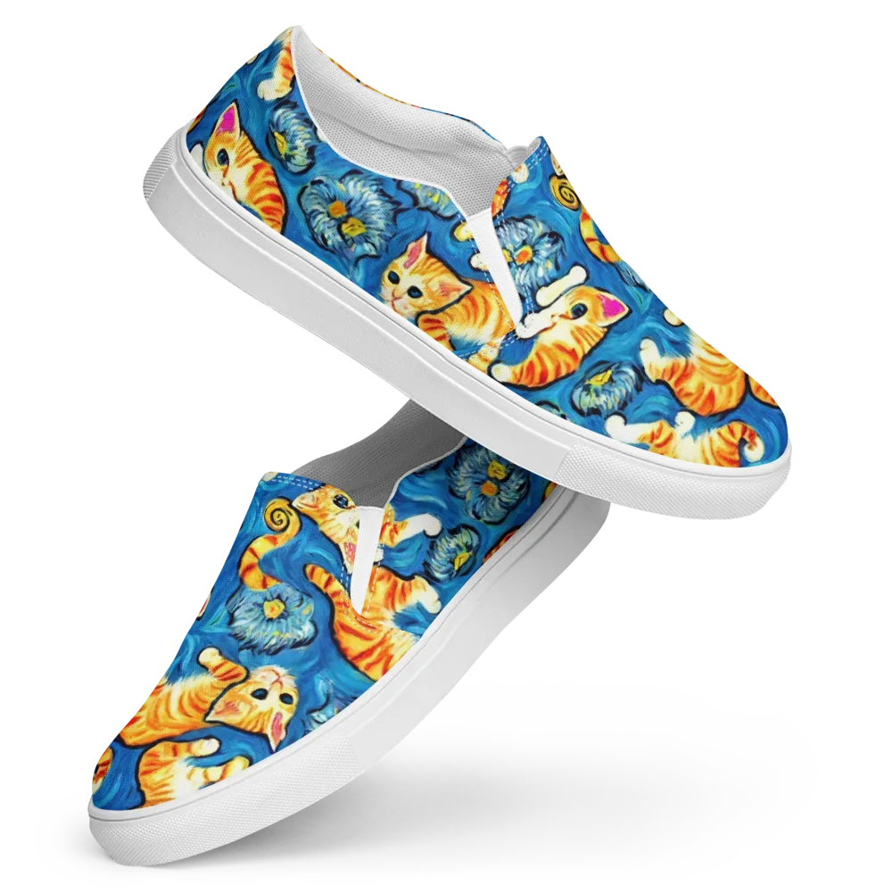 Indigo Marmalade Cats on Women's Slip-On Canvas Shoes — Front