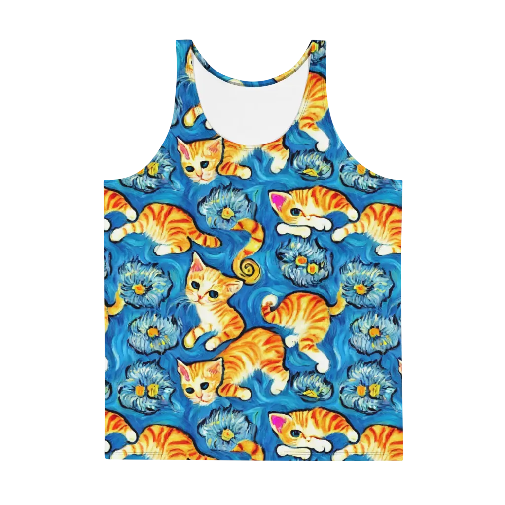 Indigo Marmalade Cats on Men's Tank Top — Front