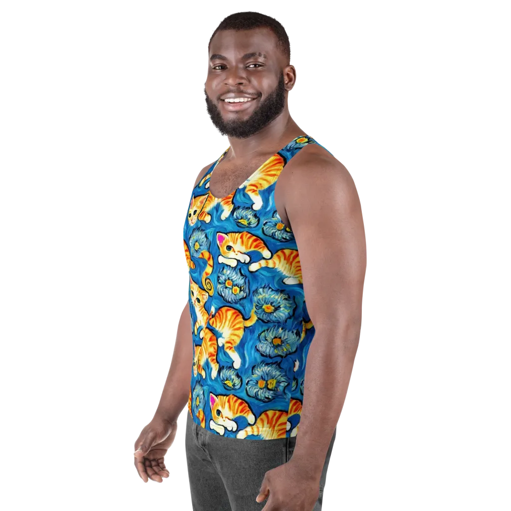 Indigo Marmalade Cats on Men's Tank Top — Left Front