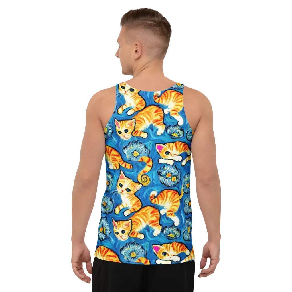 Indigo Marmalade Cats on Men's Tank Top — Back