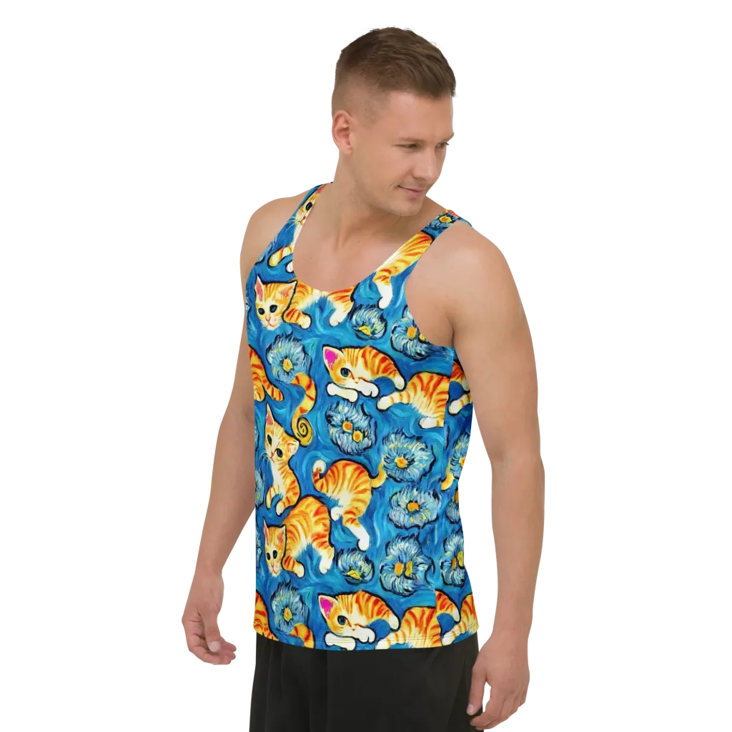 Indigo Marmalade Cats on Men's Tank Top — Left Front