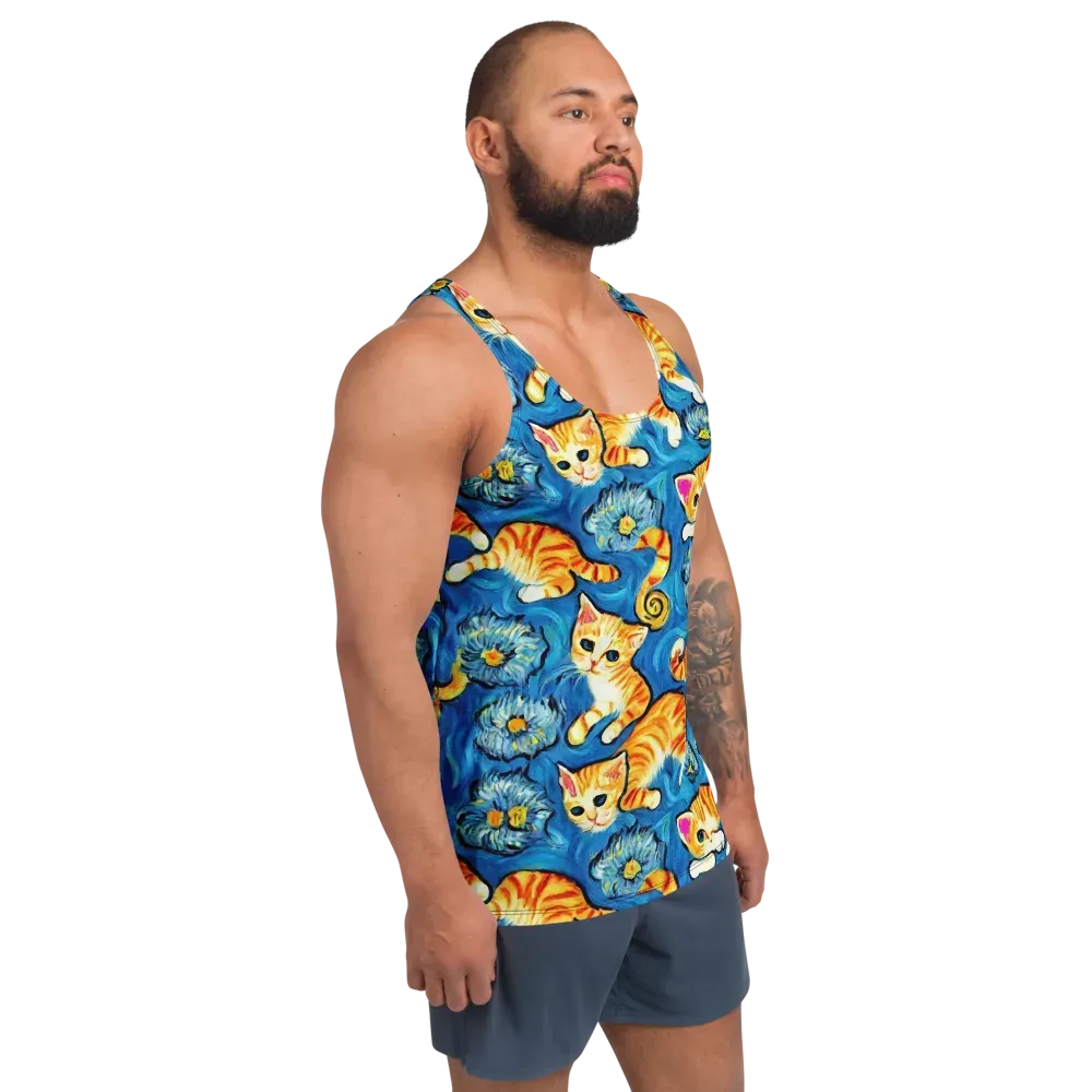 Indigo Marmalade Cats on Men's Tank Top — Right Front