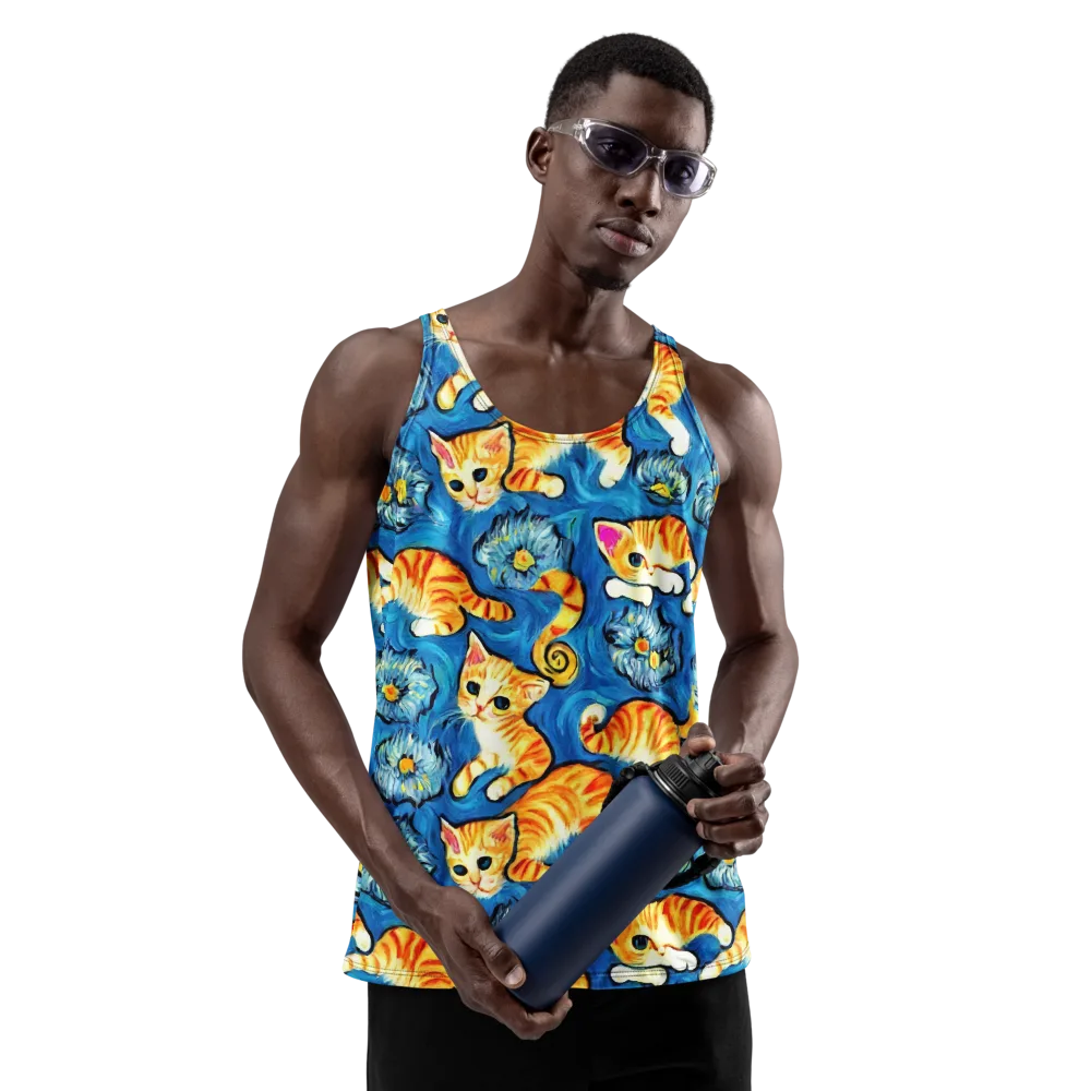 Indigo Marmalade Cats on Men's Tank Top — Front