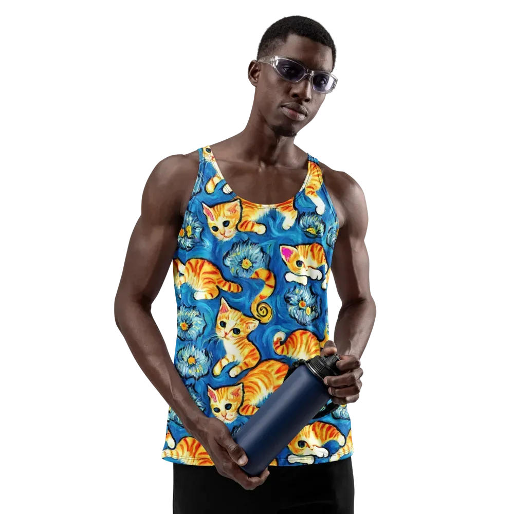 Indigo Marmalade Cats on Men's Tank Top — Front