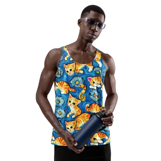 Indigo Marmalade Cats on a Men's Tank Top