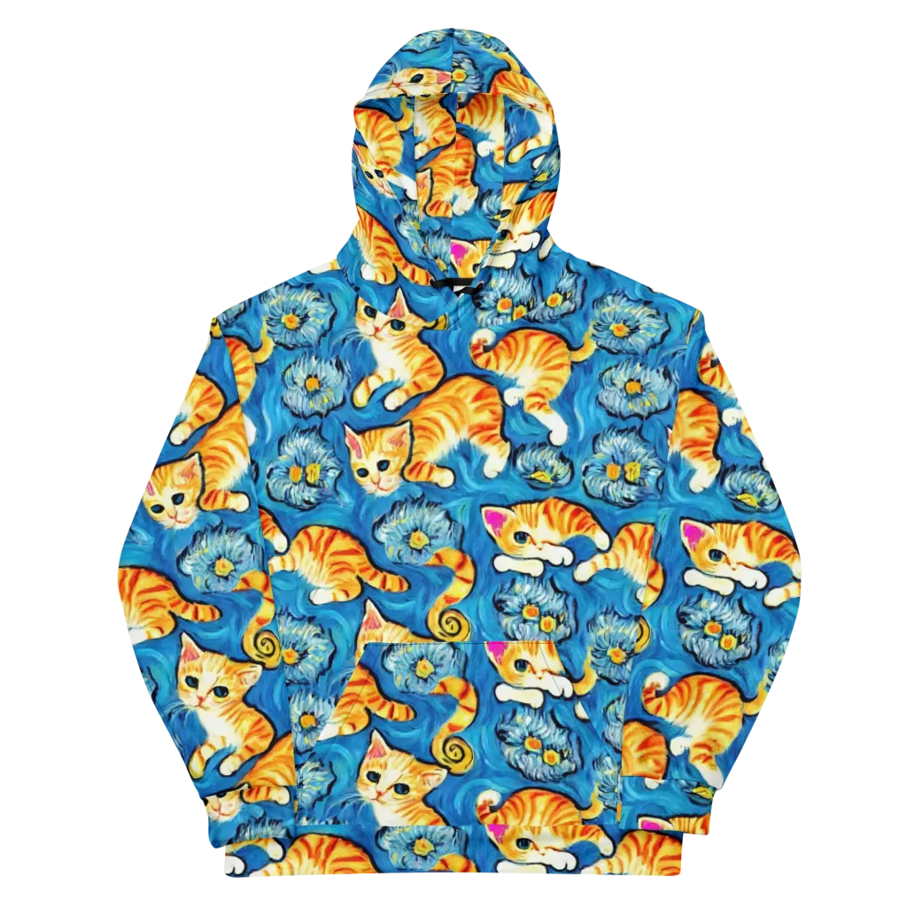 Indigo Marmalade Cats on Cotton Hoodie — Front