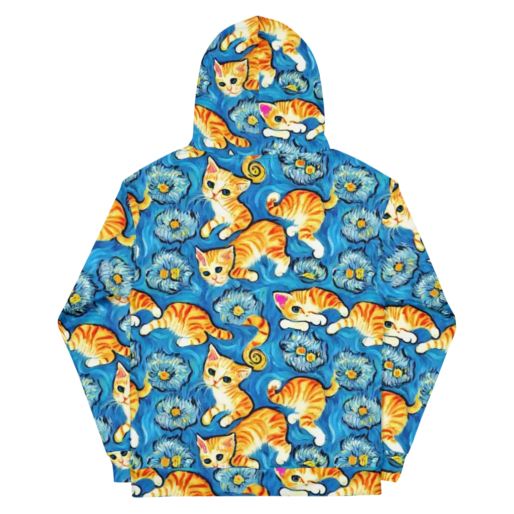 Indigo Marmalade Cats on Cotton Hoodie — Back