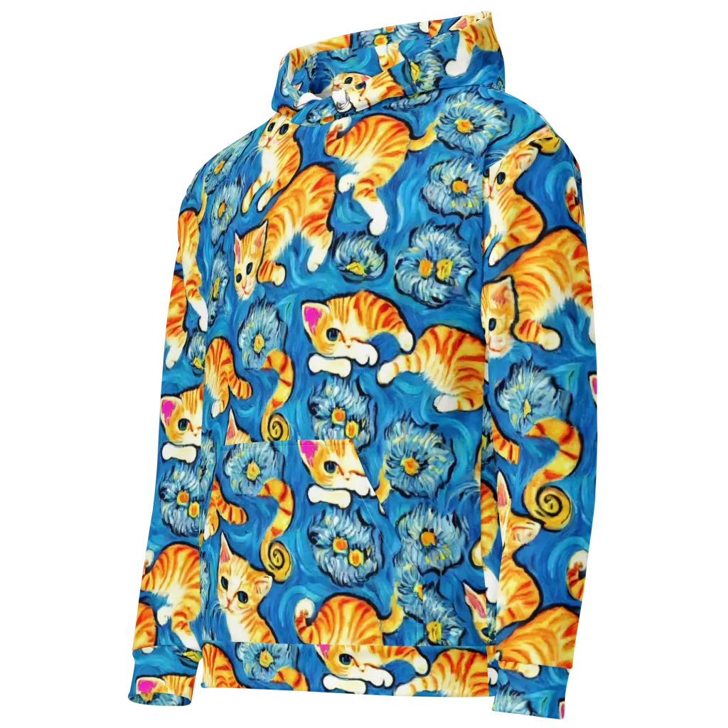 Indigo Marmalade Cats on Cotton Hoodie — Left Front
