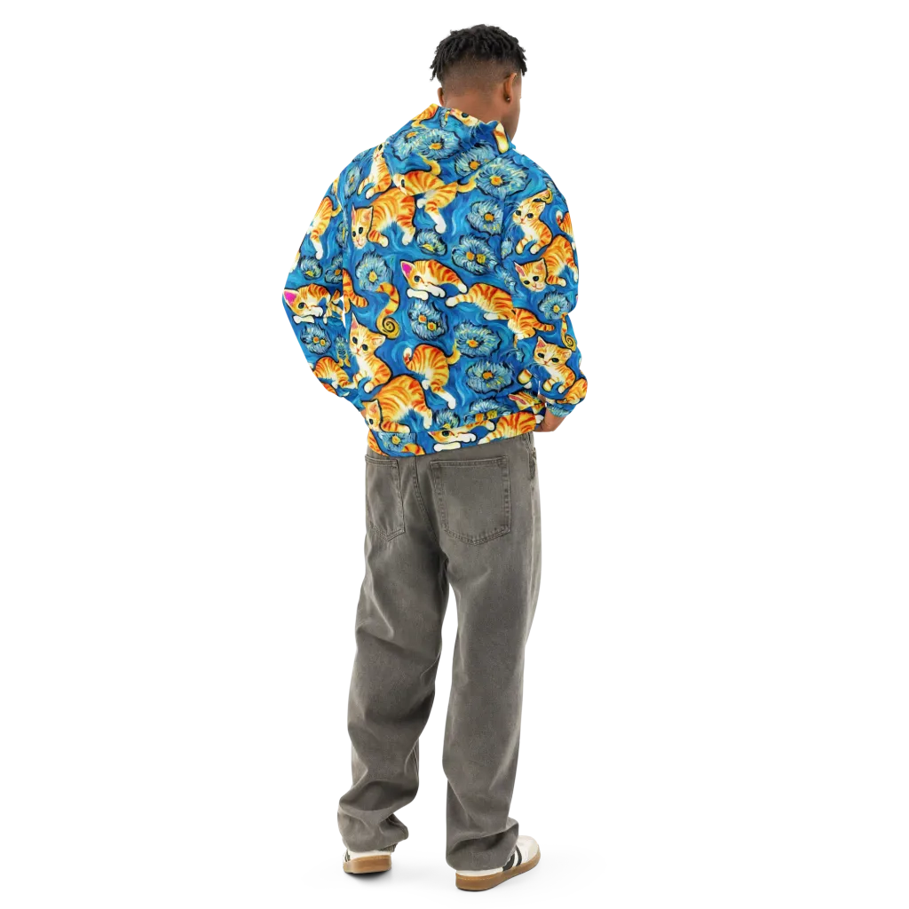 Indigo Marmalade Cats on Cotton Hoodie — Back