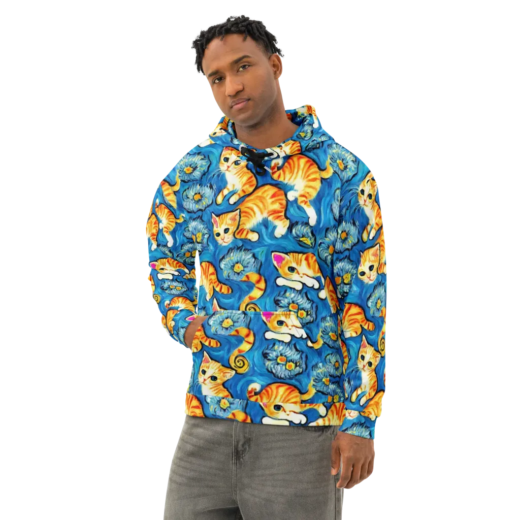 Indigo Marmalade Cats on Cotton Hoodie — Left Front