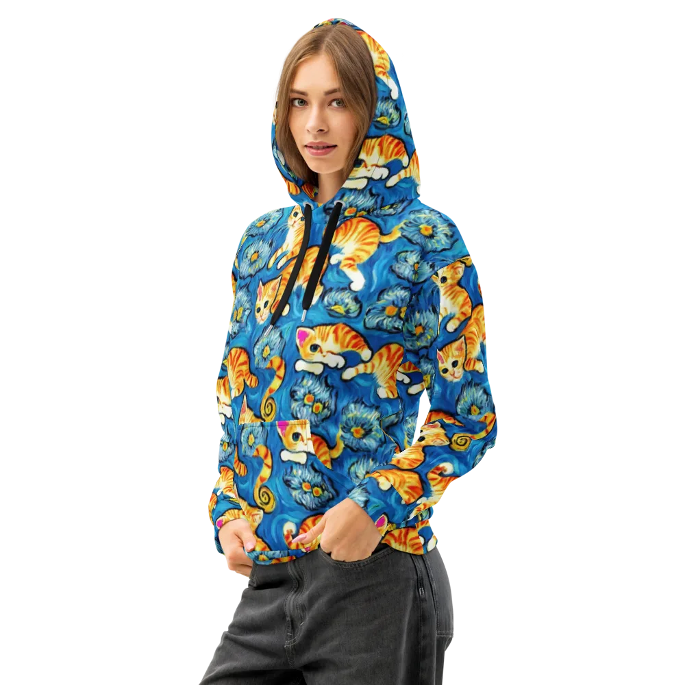 Indigo Marmalade Cats on Cotton Hoodie — Left Front