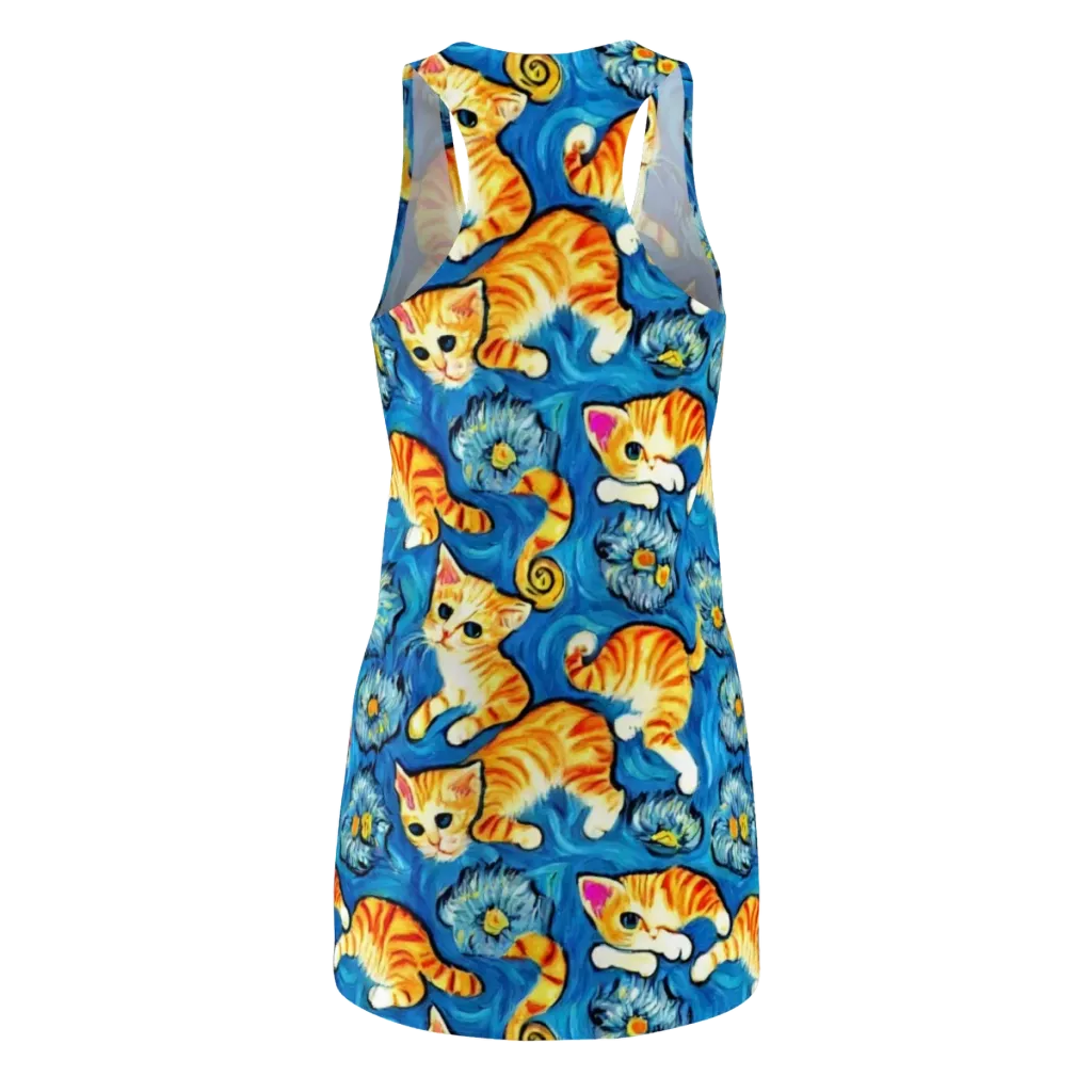Indigo Marmalade Cats on Racerback Dress — Back