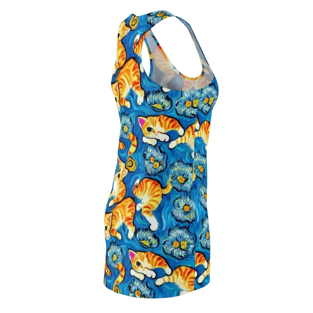 Indigo Marmalade Cats on Racerback Dress — Back Side