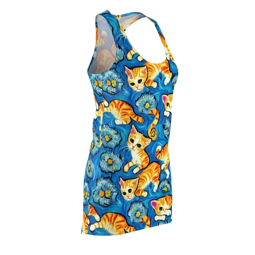 Indigo Marmalade Cats on Racerback Dress — Front Side