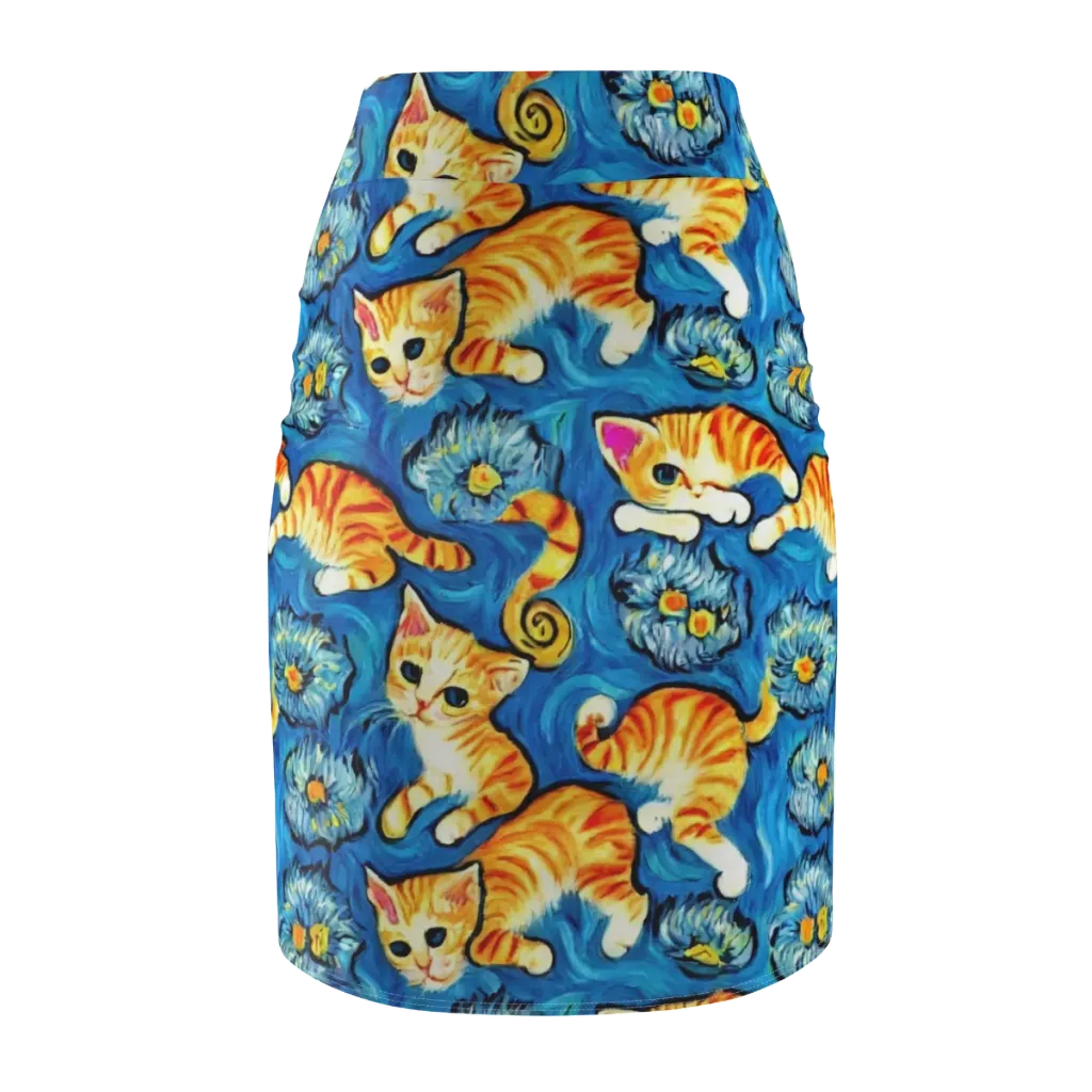 Indigo Marmalade Cats on Pencil Skirt — Back