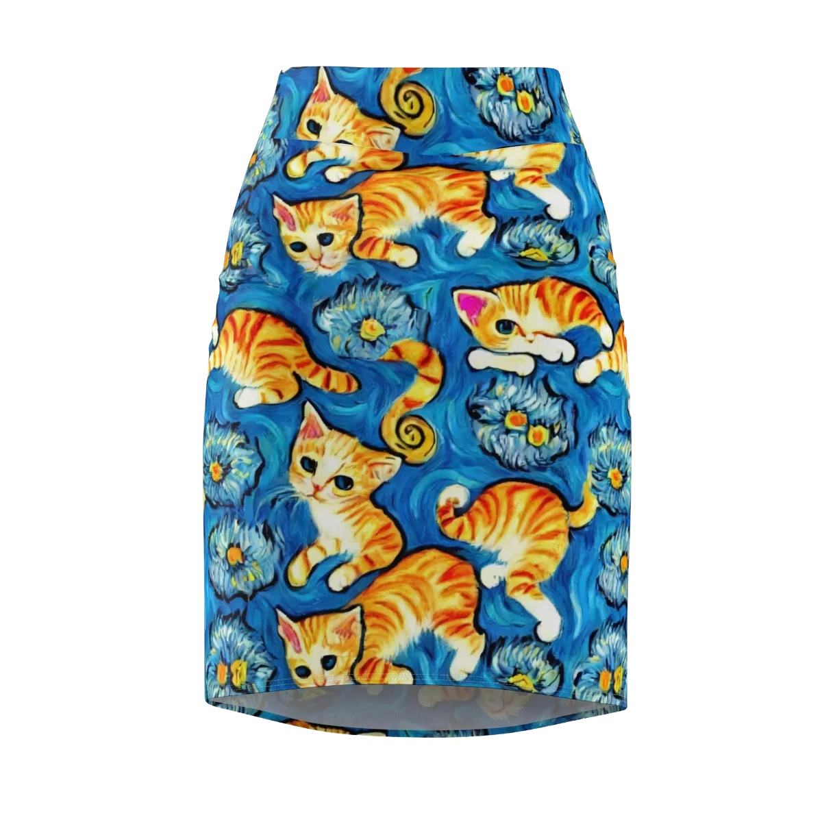 Indigo Marmalade Cats on Pencil Skirt — Front