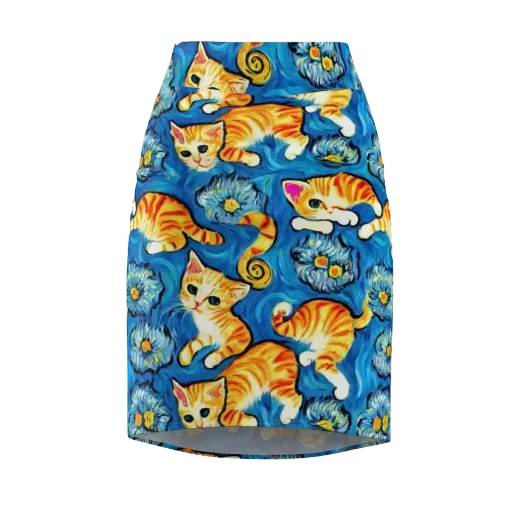 Indigo Marmalade Cats on a Pencil Skirt