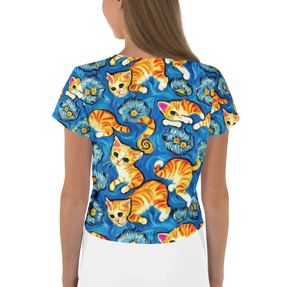 Indigo Marmalade Cats on Crop Tee — Back