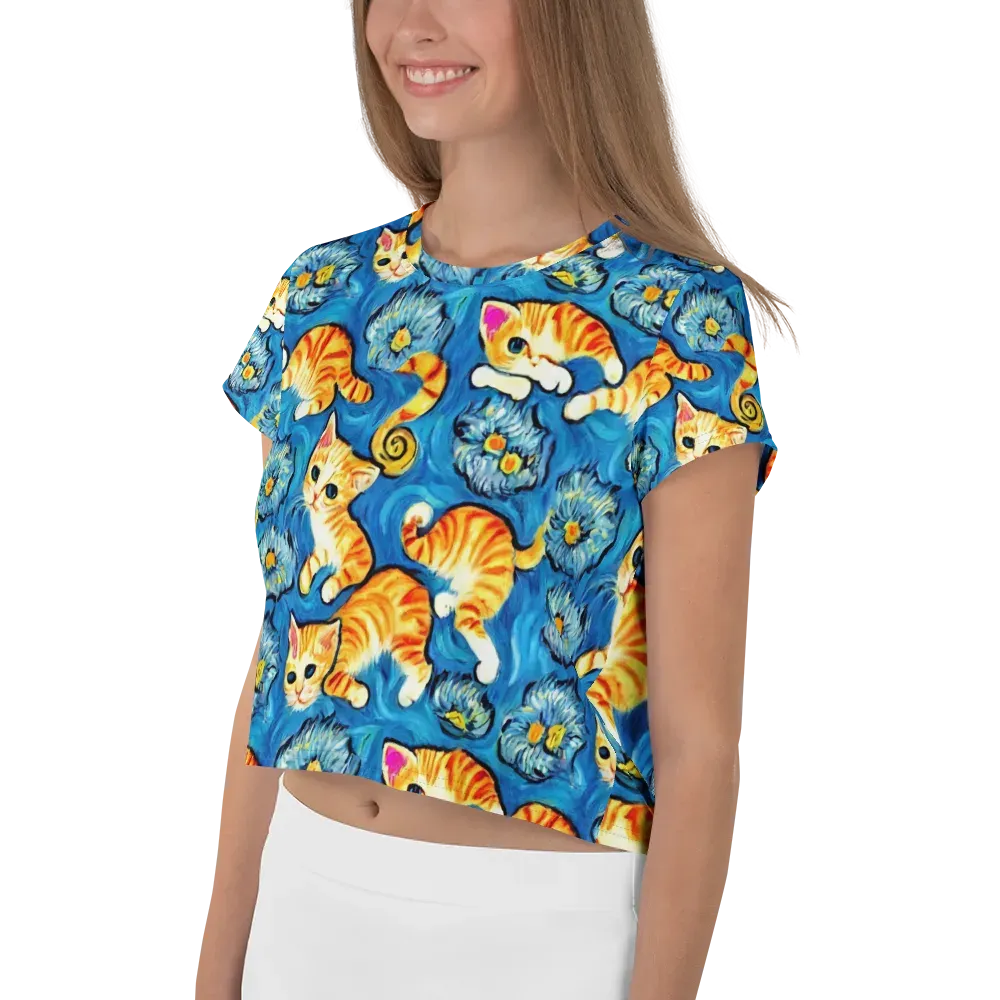 Indigo Marmalade Cats on Crop Tee — Left