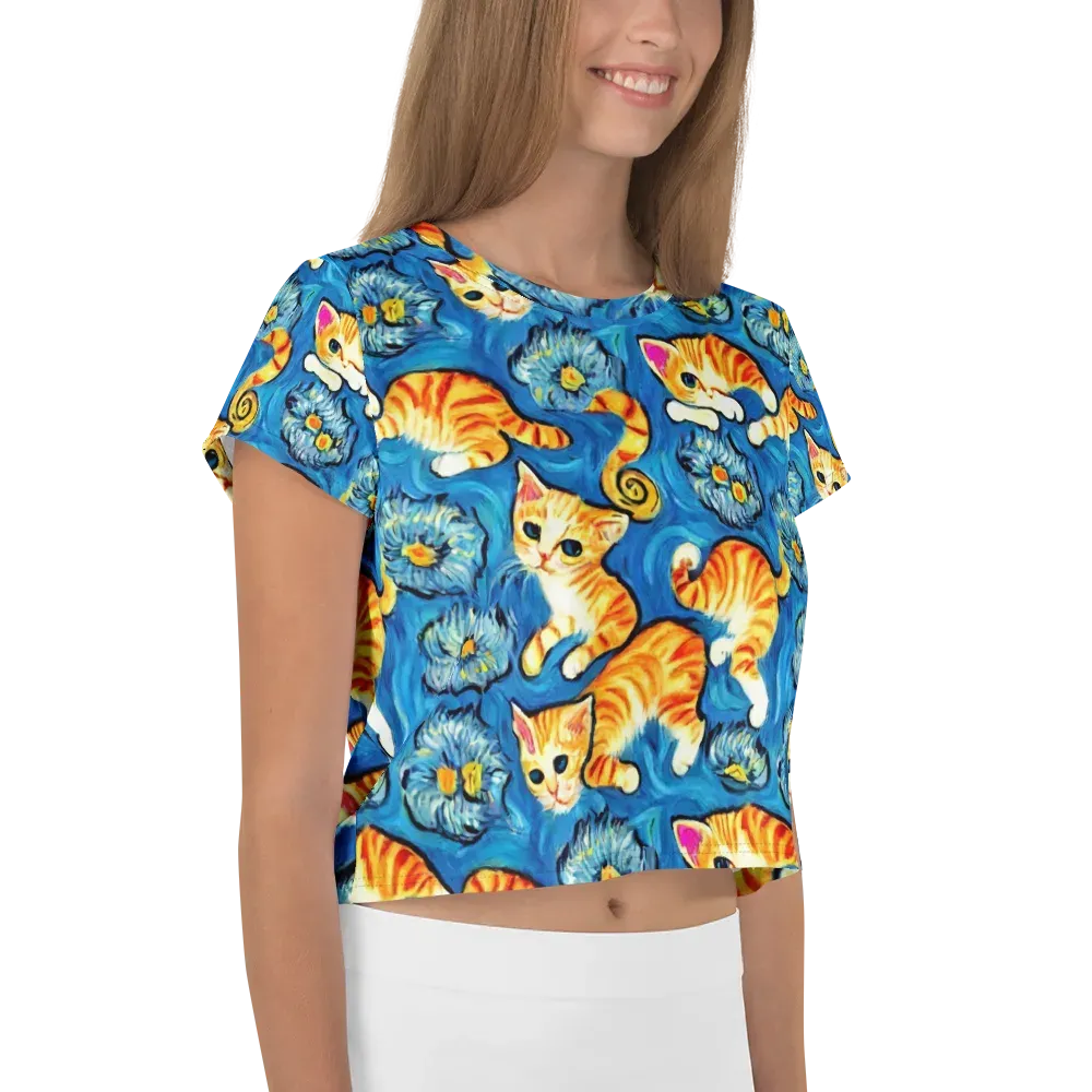 Indigo Marmalade Cats on Crop Tee — Right