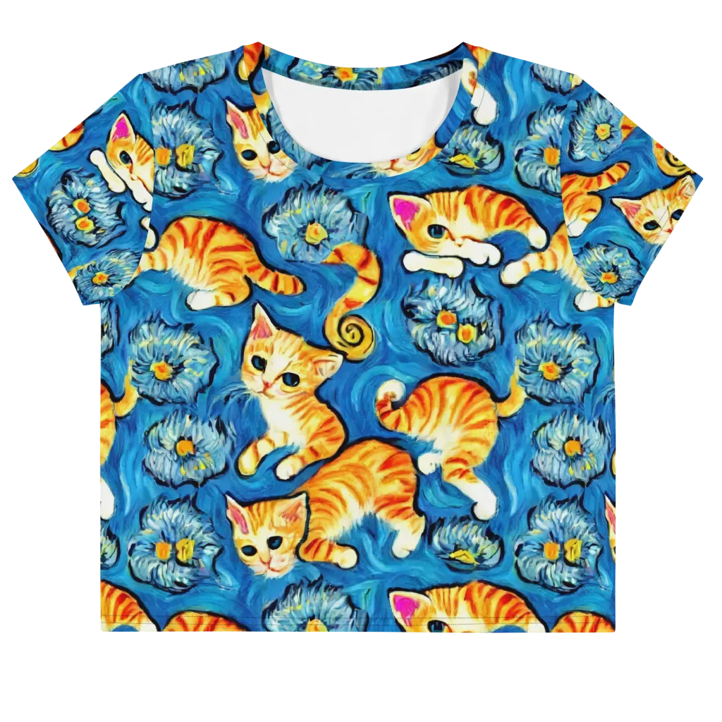 Indigo Marmalade Cats on Crop Tee — Front