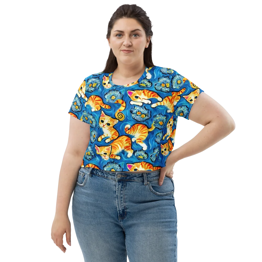 Indigo Marmalade Cats on Crop Tee — Front