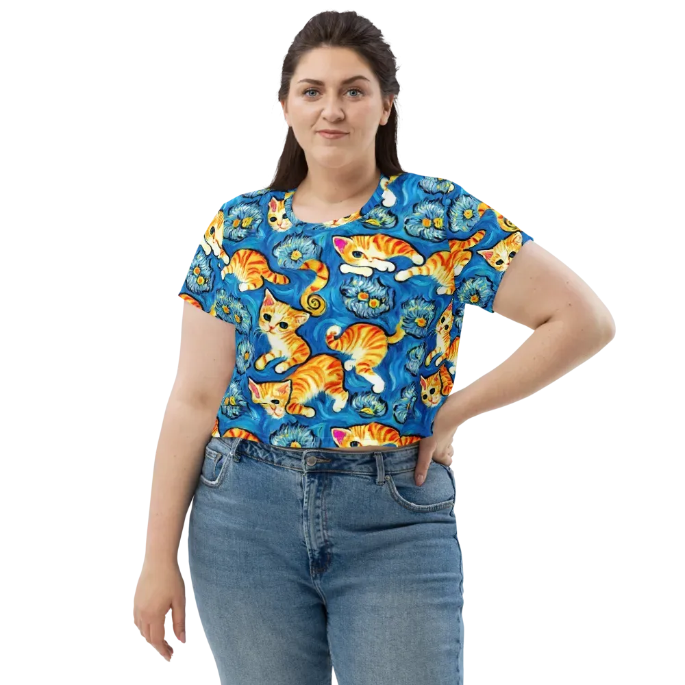 Indigo Marmalade Cats on Crop Tee — Front