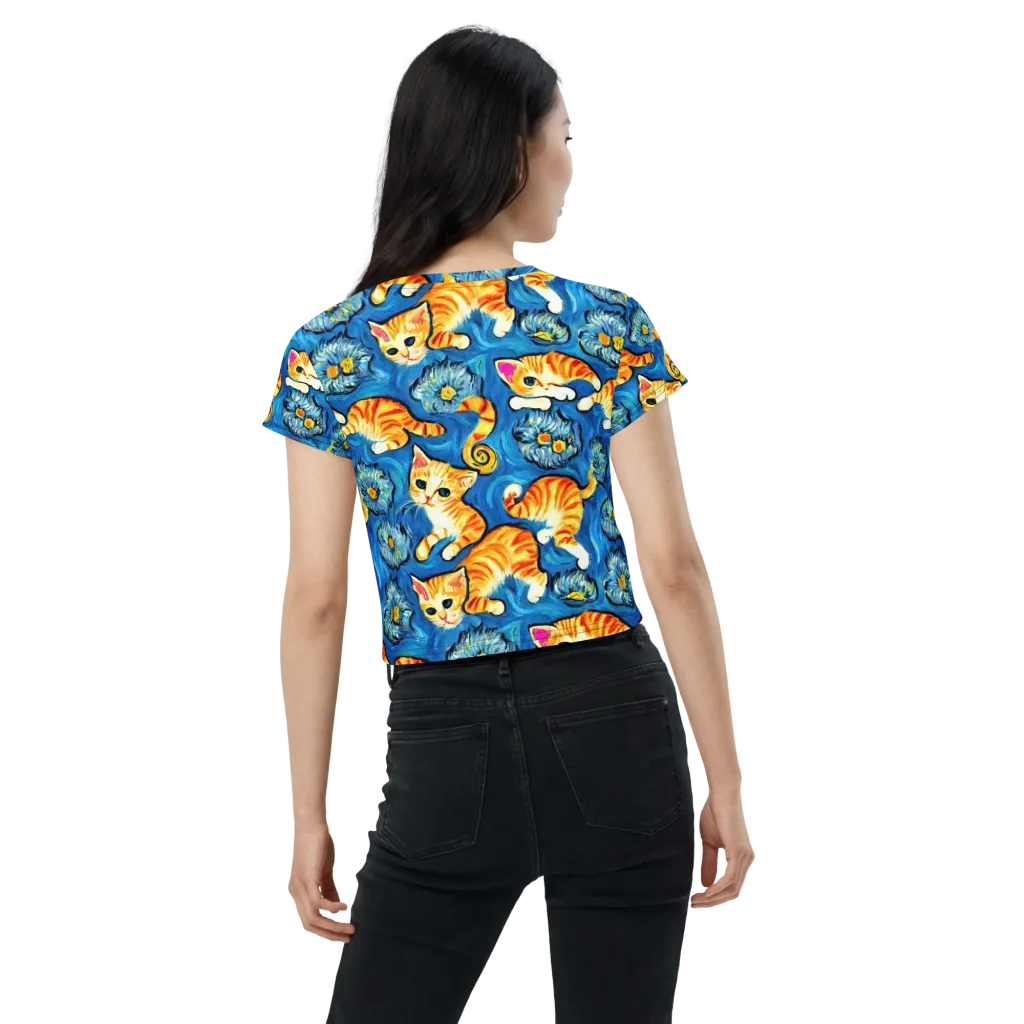 Indigo Marmalade Cats on Crop Tee — Back