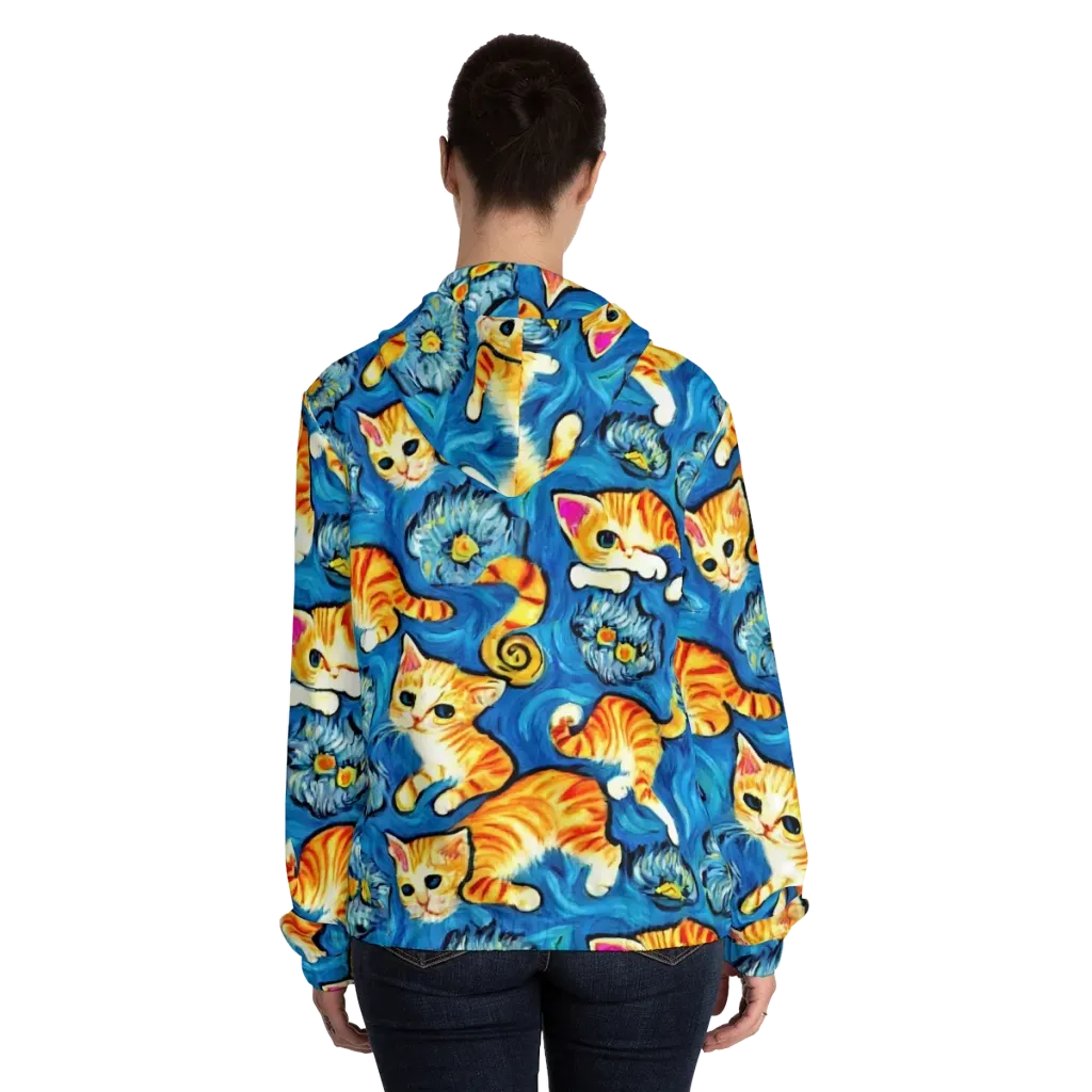 Indigo Marmalade Cats on Women's Full-Zip Hoodie — Back On Person