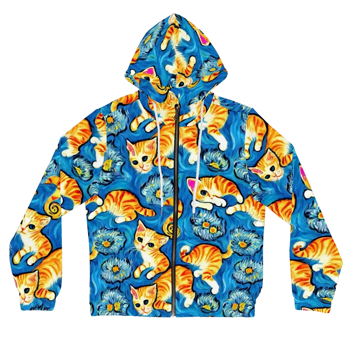 Indigo Marmalade Cats on Women's Full-Zip Hoodie — Front
