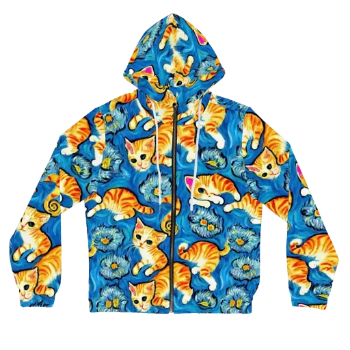 Indigo Marmalade Cats on a Women's Full-Zip Hoodie