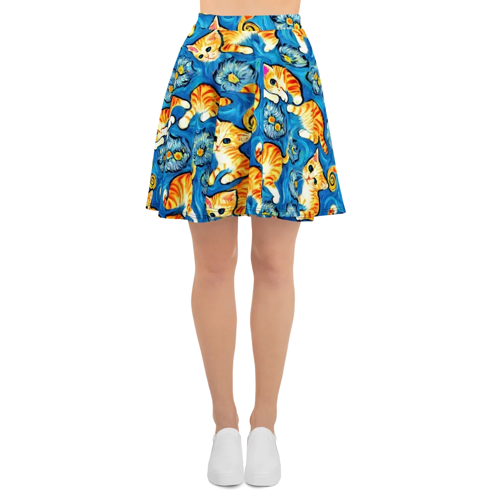 Indigo Marmalade Cats on Skater Skirt — Front