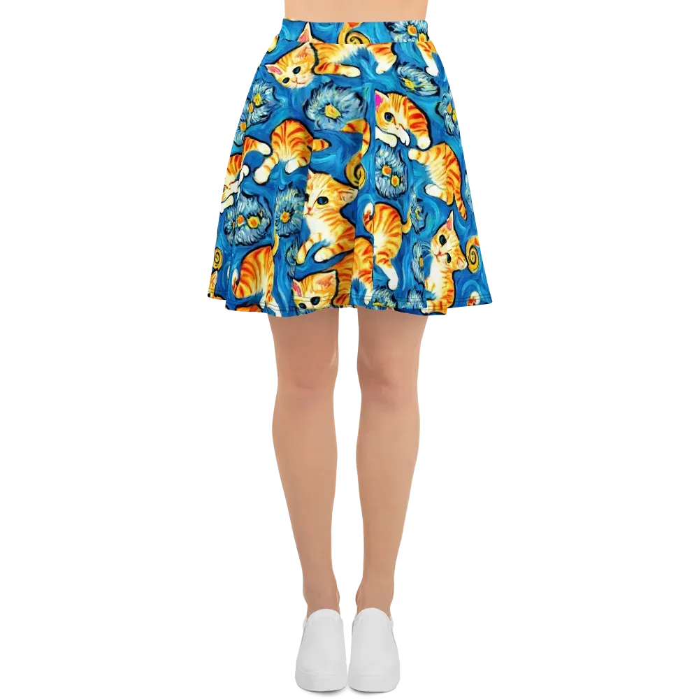 Indigo Marmalade Cats on Skater Skirt — Front