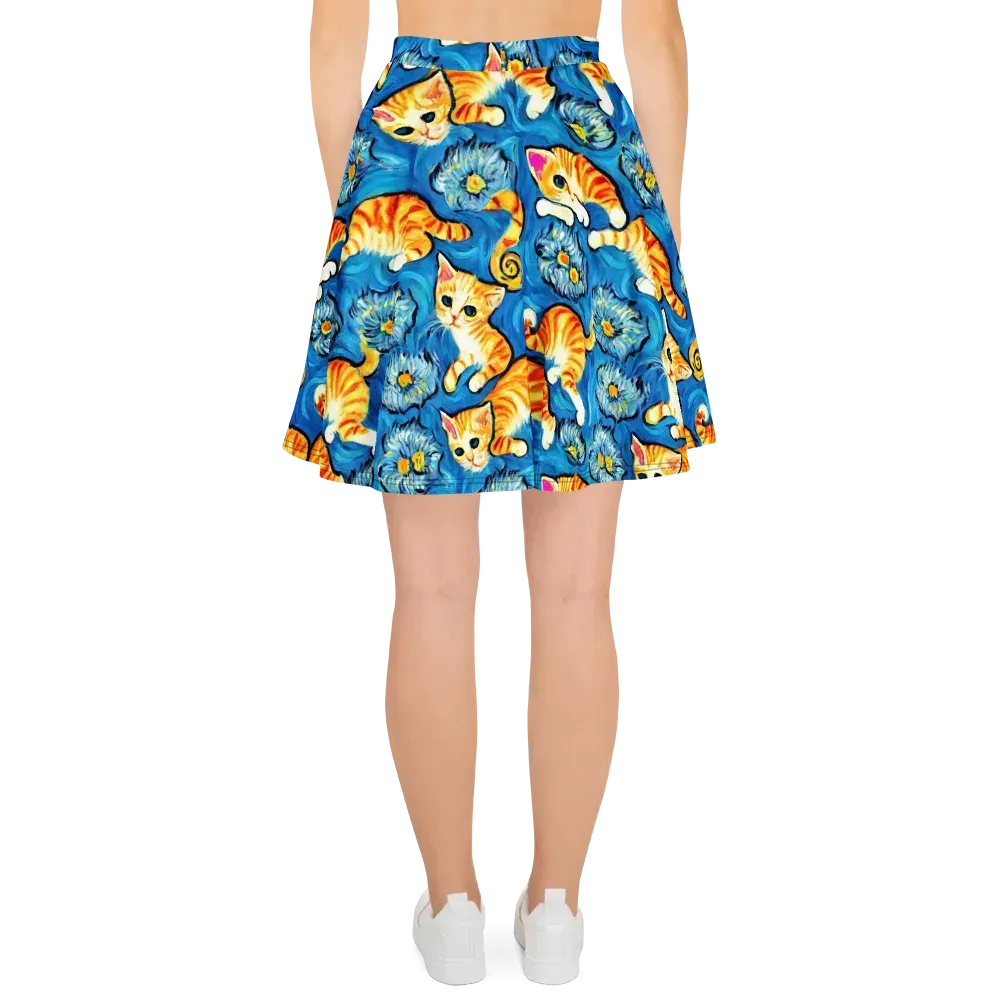 Indigo Marmalade Cats on Skater Skirt — Back
