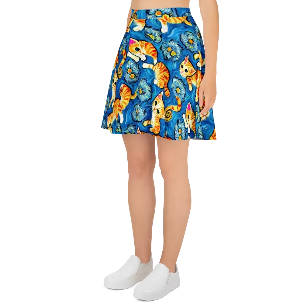 Indigo Marmalade Cats on Skater Skirt — Left