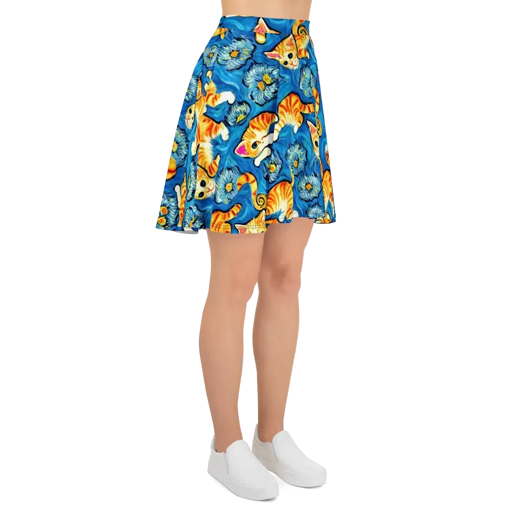 Indigo Marmalade Cats on Skater Skirt — Right
