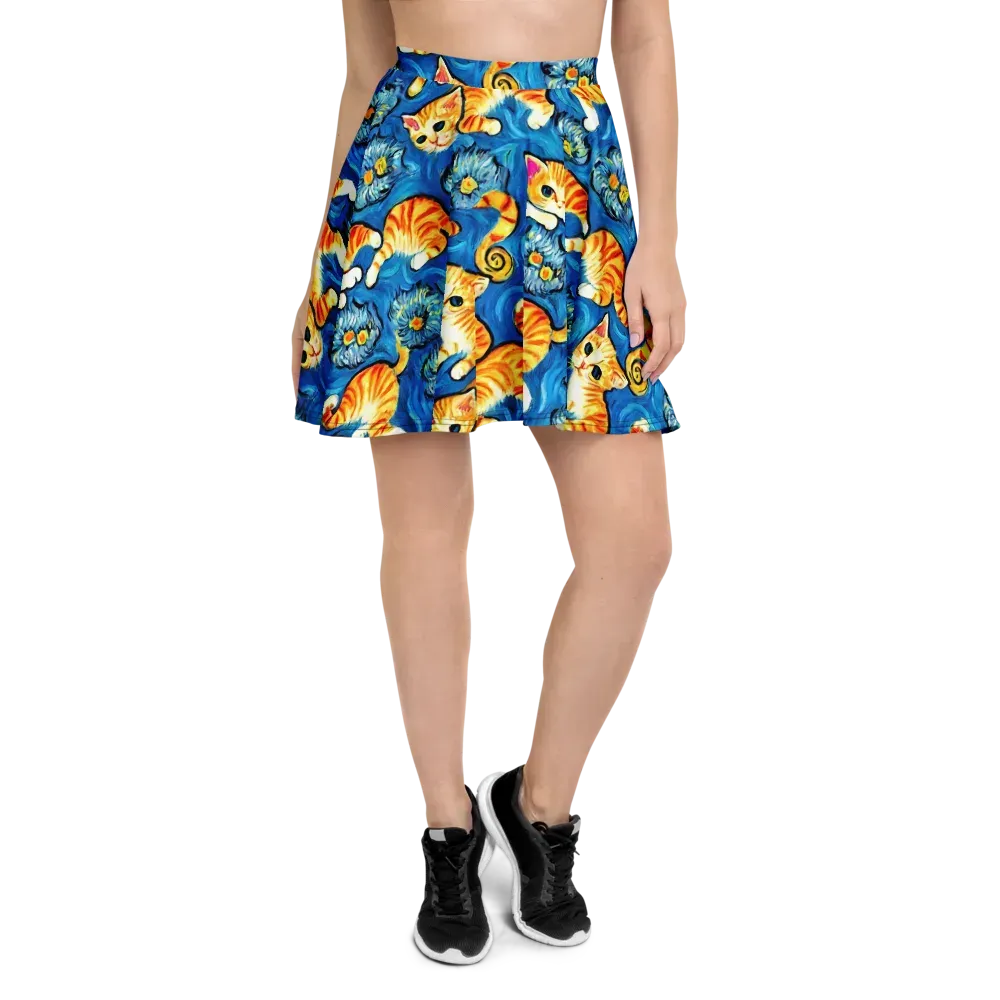 Indigo Marmalade Cats on Skater Skirt — Front