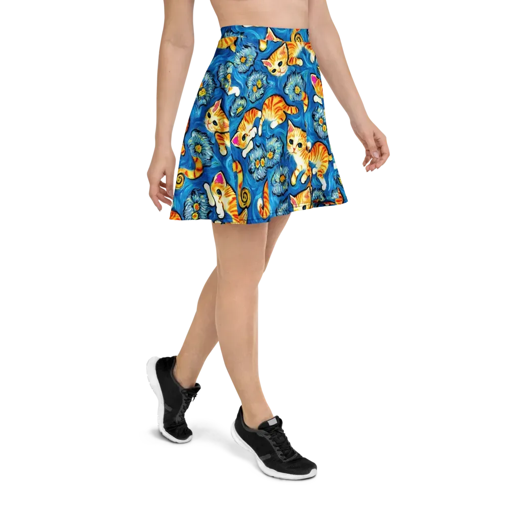 Indigo Marmalade Cats on Skater Skirt — Right