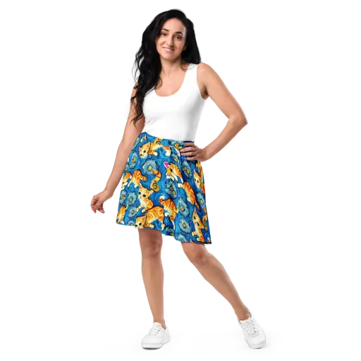 Indigo Marmalade Cats on a Skater Skirt
