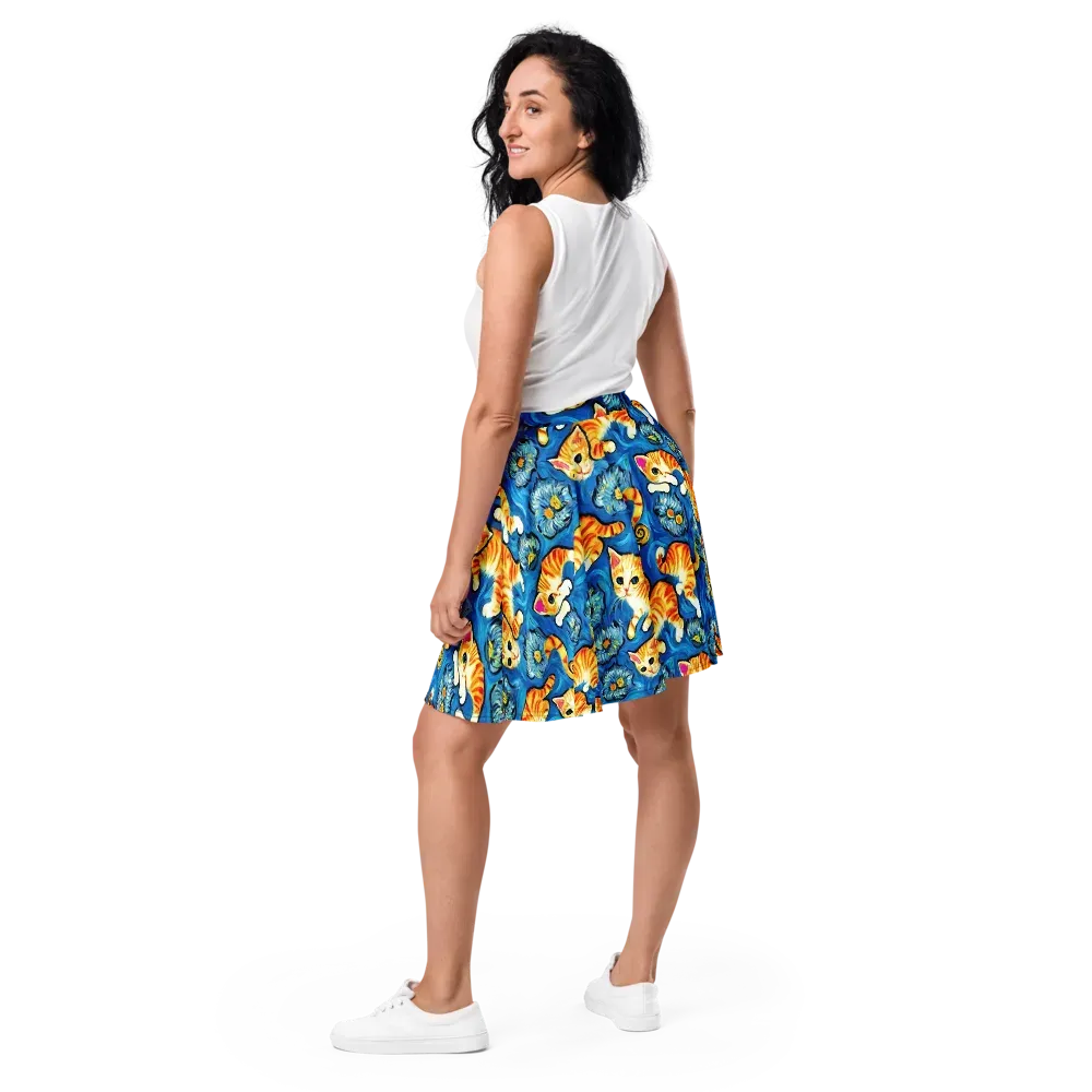 Indigo Marmalade Cats on Skater Skirt — Back