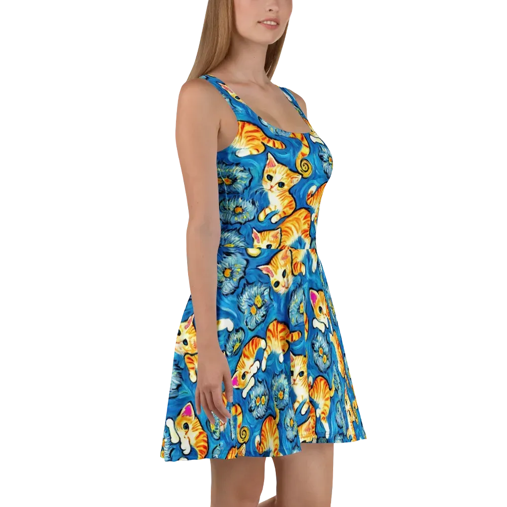 Indigo Marmalade Cats on Skater Dress — Right