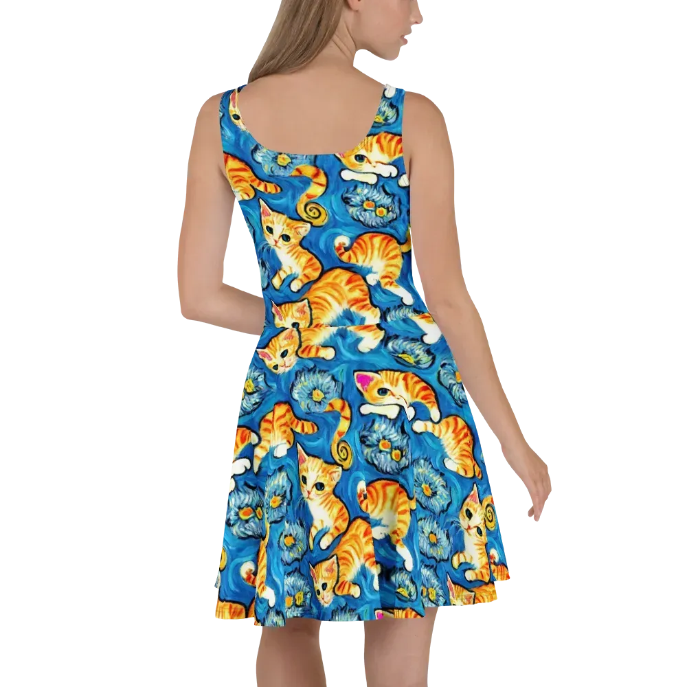 Indigo Marmalade Cats on Skater Dress — Back