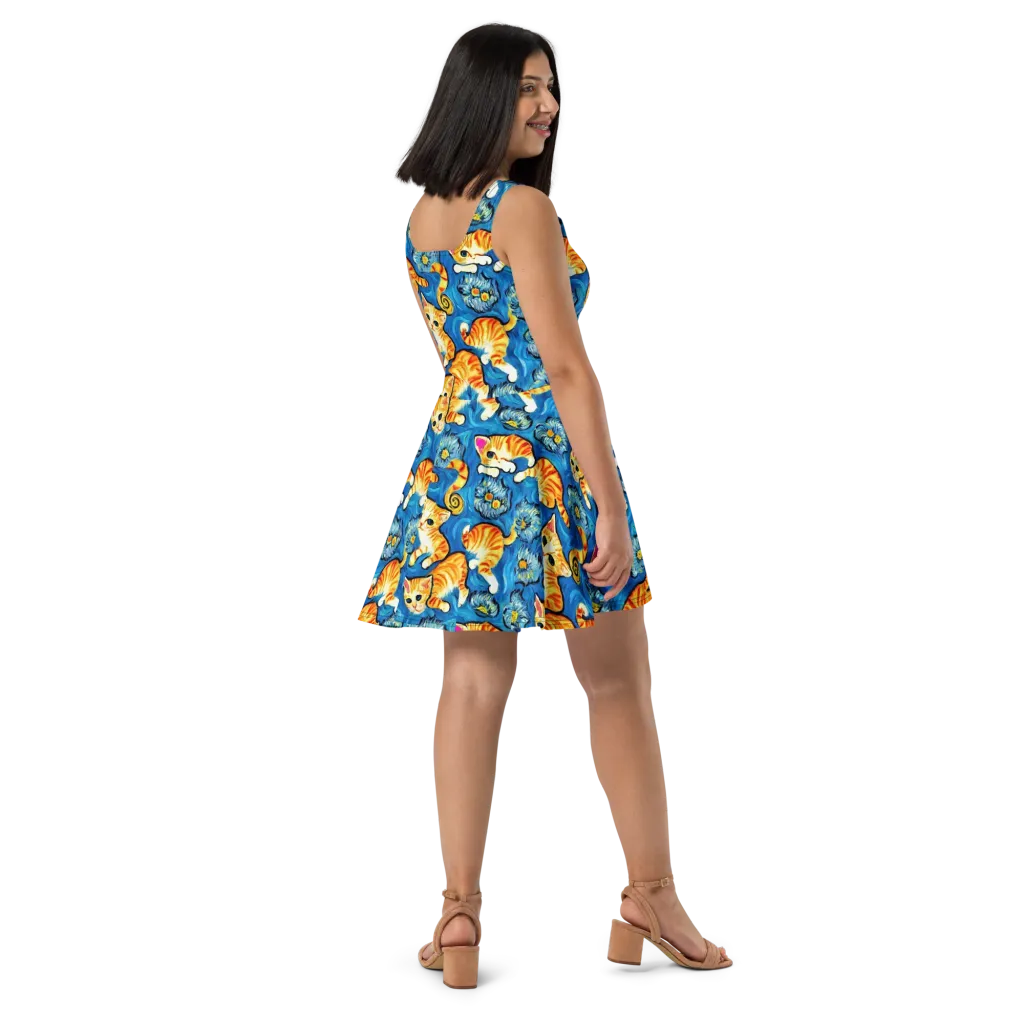 Indigo Marmalade Cats on Skater Dress — Right