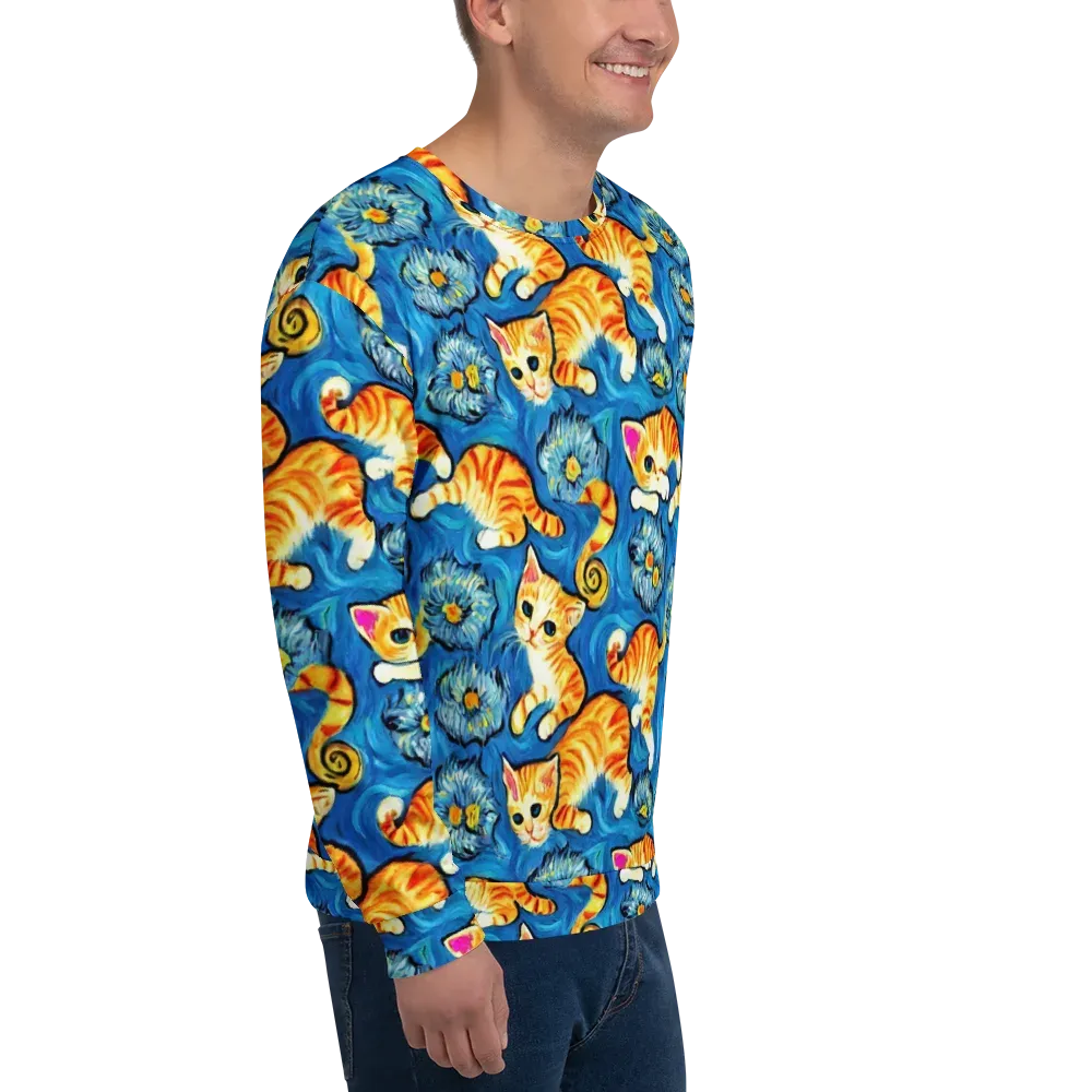 Indigo Marmalade Cats on Sweatshirt — Right Front