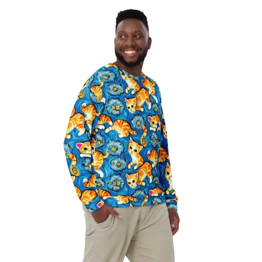 Indigo Marmalade Cats on a Sweatshirt
